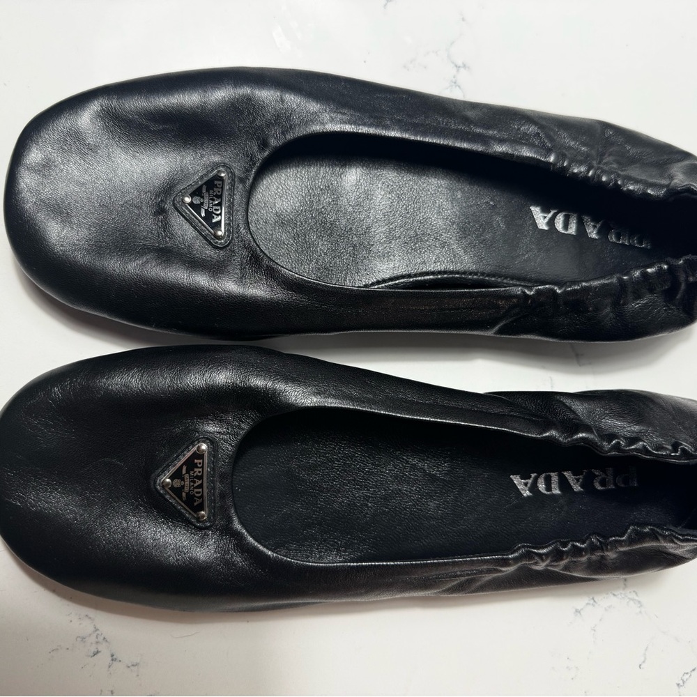 Prada Nappa Leather Triangle Logo Ballet Flats Black EU 40 | Box + Dust Bags - Picture 8 of 10